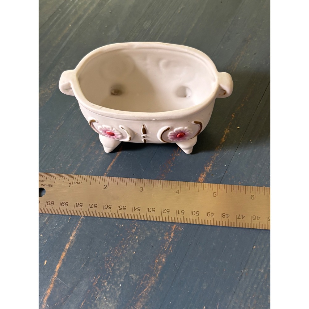 Vintage Ceramic Miniature Clawfoot Bathtub Planter Pink Floral Gold Trim 4.5in - Picture 6 of 7